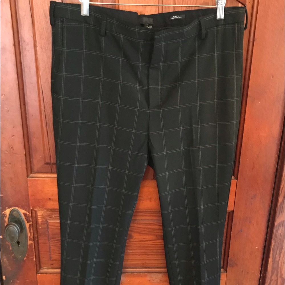 H&M Men’s Skinny Fit Black Window Pane Plaid Dress Pants
